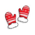 Pair of knitted christmas mittens isolated on white background.